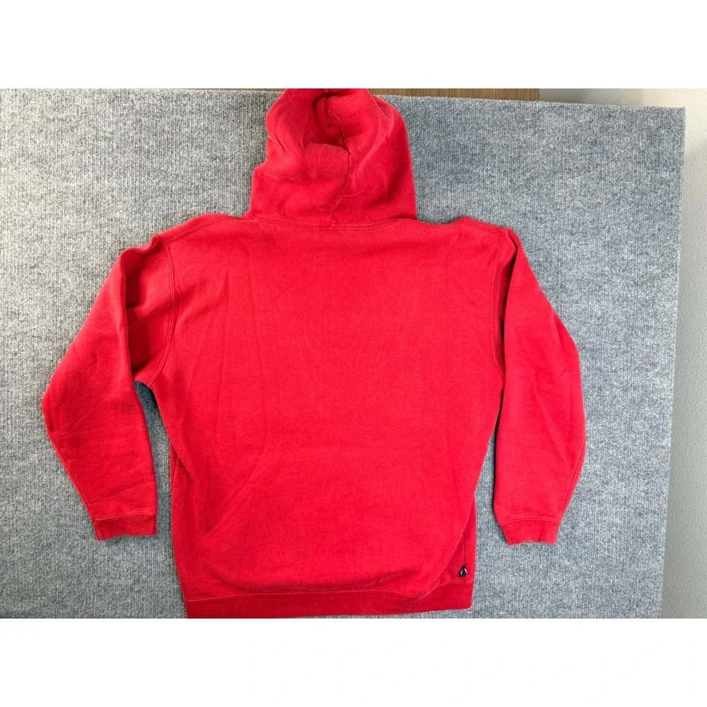 Quiksilver Mens Large Red Graphic Hoodie Cotton Fleece Pullover Skate Sweatshirt